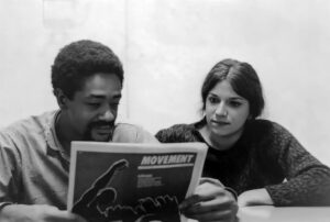 SAN FRANCISCO, California, January 1970—At San Francisco County Jail, Arlene consults with Bobby Seale about THE MOVEMENT newspaper coverage of Fred Hampton’s murder.