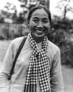 QUANG TRI, Viet Nam, September 1974—Bui Thi Me, Vice Minister of Health of the Provisional Revolutionary Government of South Viet Nam welcomed Arlene to liberated territory before the country was reunified.