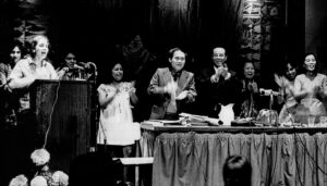 VANCOUVER, BC, May 1975—Celebrating the Vietnamese Victory. Phan Thi An is 3rd from right, Vo Than Phat is 4th from right, Arlene is at far left behind the speaker.