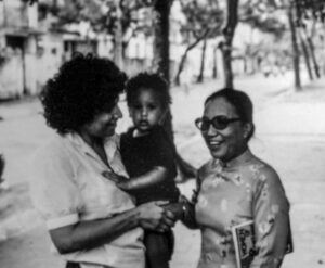 HANOI, Viet Nam, September 1981—Madame Nguyen Thi Binh, was the Foreign Minister of the Provisional Revolutionary Government of South Viet Nam, after reunification she was Minister of Education of the Peoples’ Republic of Viet Nam, and later Vice President.She is pictured here Arlene and Tongo.