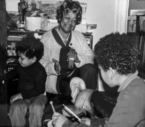 SAN FRANCISCO, California, December 1985—Vicki Garvin celebrates Kwanzaa in our home with Biko and Tongo