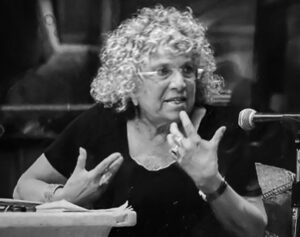 Los Angeles, California. April 2016—Arlene speaking about the Report, “Operation Ghetto Storm”, analyzing the police war on Black people at a Black Lives Matter Fundraising event.