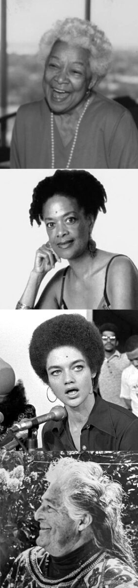 From the top: Vicki Garvin, Toni Cade Bambara, Kathleen Cleaver, Meridel LeSueur
